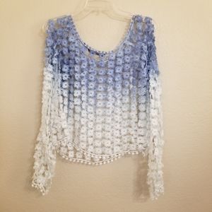 OOBERSWANK Blue & White Crochet Ombre Top M/L